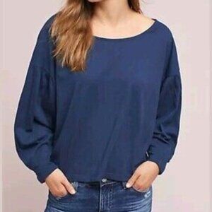Anthropologie T.LA Women's Small Navy Balloon Sleeve Top Cotton Shirt Casual Blu